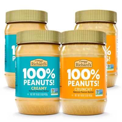 Crazy Richard's 100% All-Natural Vegan Creamy & Crunchy Peanuty Butter with No Added Sugar and Non-GMO Variety Pack (16 Ounce, Pack of 4)