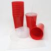 Rolling Sands 22 oz Reusable Plastic Cups with Lids, 10 Pack, USA Made Red Tumblers; Includes 10 Reusable Straws; Dishwasher Safe view 3