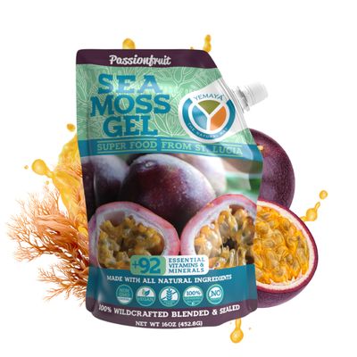 Yemay Organic Sea Moss Gel Organic Raw | Wildcrafted Sea Moss Gel Enhanced with Real Fruit, Boost Immunity, Energy, Digestion, Hair, Skin & Nails - 16 oz, Passionfruit Flavor