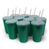 Rolling Sands 22 oz Reusable Plastic Cups with Lids, 10 Pack, USA Made Green Tumblers; Includes 10 Reusable Straws; Dishwasher Safe view 1