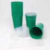 Rolling Sands 22 oz Reusable Plastic Cups with Lids, 10 Pack, USA Made Green Tumblers; Includes 10 Reusable Straws; Dishwasher Safe view 3