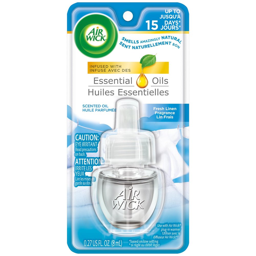 Air Wick Plug in Scented Oil Refill, 1ct, Fresh Linen, Essential Oils, Air Freshener