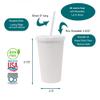 Rolling Sands 22oz Reusable Plastic Stadium White Cups with Lids, 10 Pack, USA Made; Plastic Tumblers and Lids, Includes 10 Reusable Straws; Top Shelf Dishwasher view 2