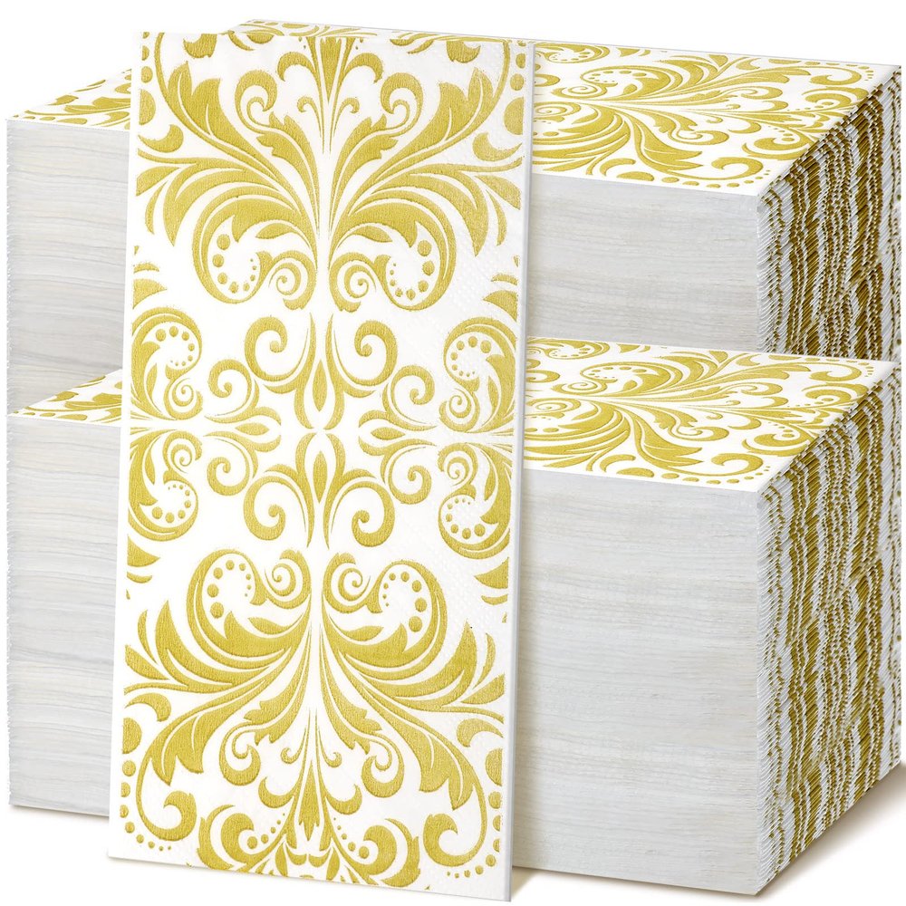200 Pcs Bathroom Paper Towels for Guests Gold Baroque Guest Napkins 2 Ply Disposable Paper Hand Towels Elegant Napkin for Holiday Wedding Dinner Party