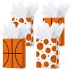 16 Pcs Sports Party Gift Bags with Tissue Paper Baseball Football Soccer Basketball Gift Goodie Favor Bags with Handle for Baseball Theme Party Girls Boys Birthday Decoration (Orange, Basketball) view 1