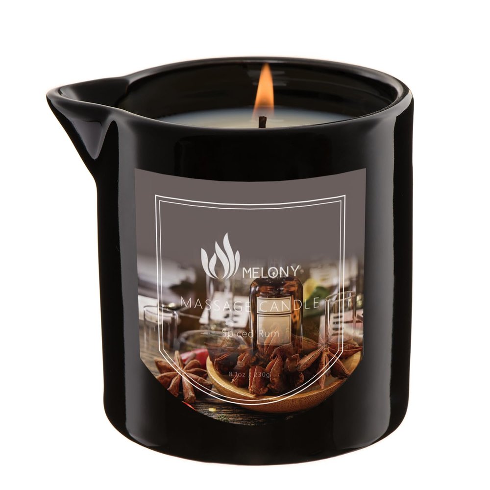 MELONY Massage Oil Candle | Great for Calming, Soothing and to Relax | with Natural Soy Wax | 8.1oz (Spiced Rum)