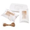 BENECREAT 20Pcs Sweet Pillow Favour Boxes, 6.7x4.3x1.6 inch White Kraft Pillow Boxes with PVC Clear Windows and 10m Jute Cord for Wedding Party Chocolates Sugars Biscuits view 1