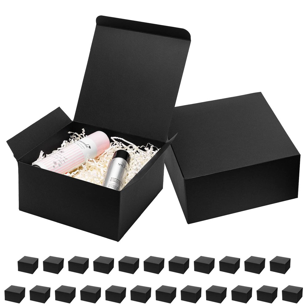 Mcfleet Black Gift Boxes with Lids 8x8x4 Inches 25 Pack Groomsmen Proposal Cardboard Craft Gift Box for Christmas, Wedding, Graduation, Holiday, Birthday Presents Packaging