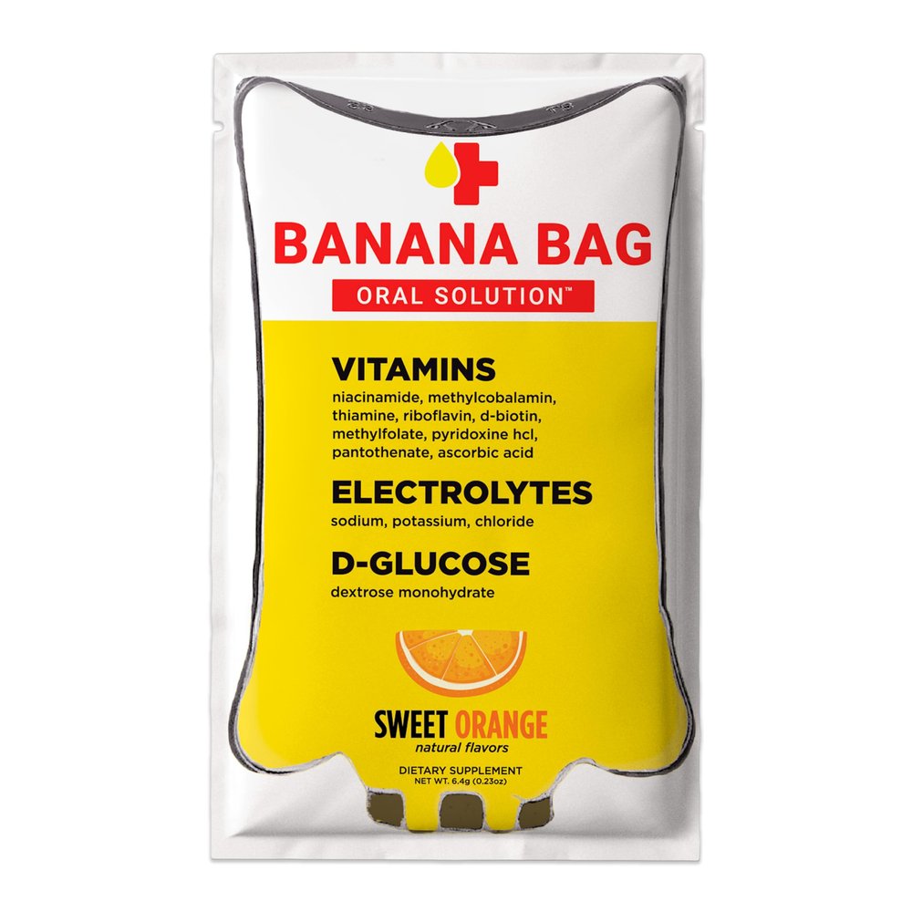 Banana Bag Oral Solution Recovery Packets  Sweet Orange 30pk | A Refreshing Blend of Electrolytes, Vitamin C, and B-Complex for Hydration and Energy. Convenient, Easy-to-Mix, and Perfect for Any Lifestyle.