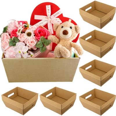 Fainne 30 Pieces Baskets for Gifts Empty 10 x 8 Inch Gift Baskets Empty to Fill Large Graduation Cardboard Market Tray with Handles for Birthday Wedding Summer Thanksgiving Home(Brown)