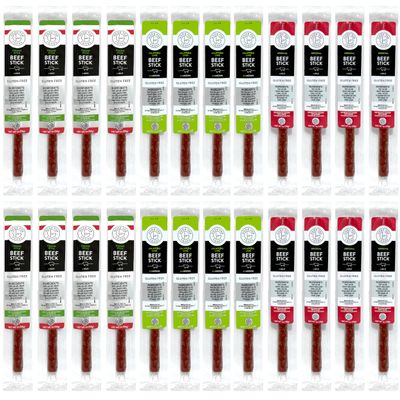 Good Fod Foods Meat Stick Variety Pack Low FODMAP Snacks for a Healthy Gut, Zero Sugar Jerky Sticks, Keto Friendly, Gluten-Free Beef Sticks 1 Ounce (24 Pack)