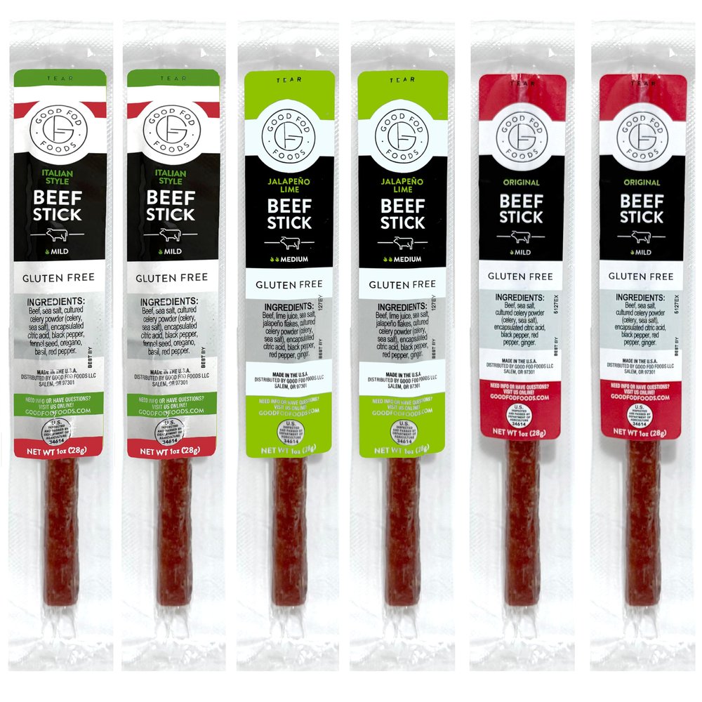 Good Fod Foods Meat Stick Variety Pack  Low FODMAP Snacks for a Healthy Gut, Zero Sugar Jerky Sticks, Keto Friendly, Gluten-Free Beef Sticks 1 Ounce (6 Pack)