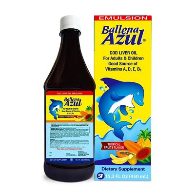 Ballena Azul Aceite de Hgado de Bacalao para Adultos y Nios, COD Liver Oil for Adults and Children, Good Source of Vitamins, Dietary Supplement, Omega 3 (Tropical Fruits 15 OZ)
