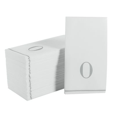 Luxe Party 112 Pack Monogram Napkins | Letter O Initial | Disposable | Premium Airlaid | Linen Feel | Decorative Table Setting | Guest Towel Napkin | White and Silver