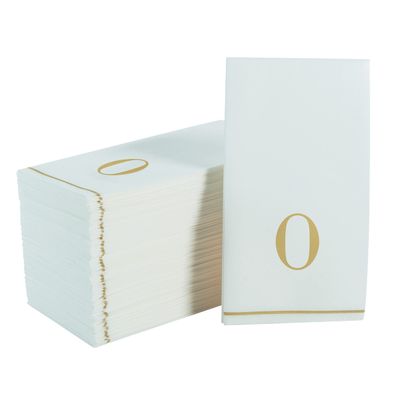 Luxe Party 112 Pack Monogram Napkins | Letter O Initial | Disposable | Premium Airlaid | Linen Feel | Decorative Table Setting | Guest Towel Napkin | White and Gold