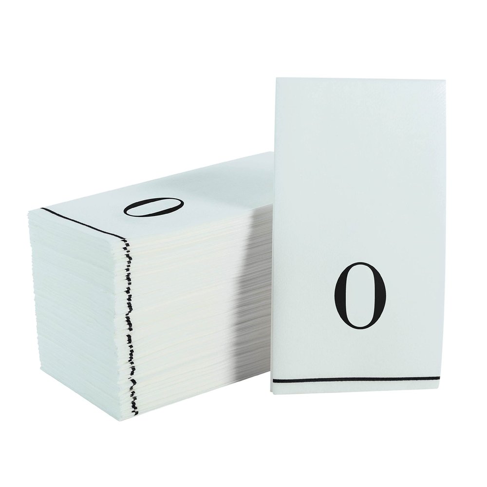 Luxe Party 112 Pack Monogram Napkins | Letter O Initial | Disposable | Premium Airlaid | Linen Feel | Decorative Table Setting | Guest Towel Napkin | White and Black