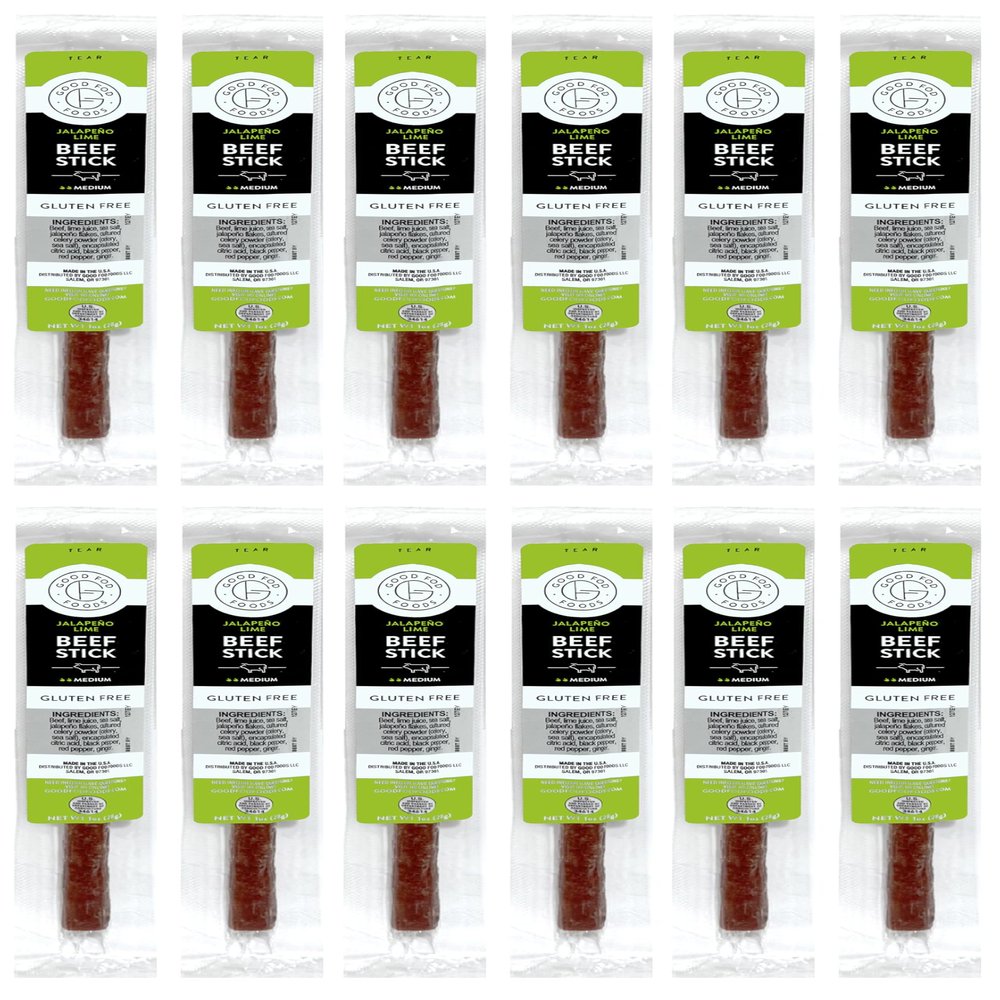 Good Fod Foods Jalapeno Lime Meat Sticks Low FODMAP Snacks for a Healthy Gut, Zero Sugar Jerky Sticks, Keto Friendly, Gluten-Free Beef Sticks 1 Ounce (12 Pack)