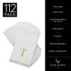 Luxe Party 112 Pack Monogram Napkins | Letter T Initial | Disposable | Premium Airlaid | Linen Feel | Decorative Table Setting | Guest Towel Napkin | White and Gold view 2