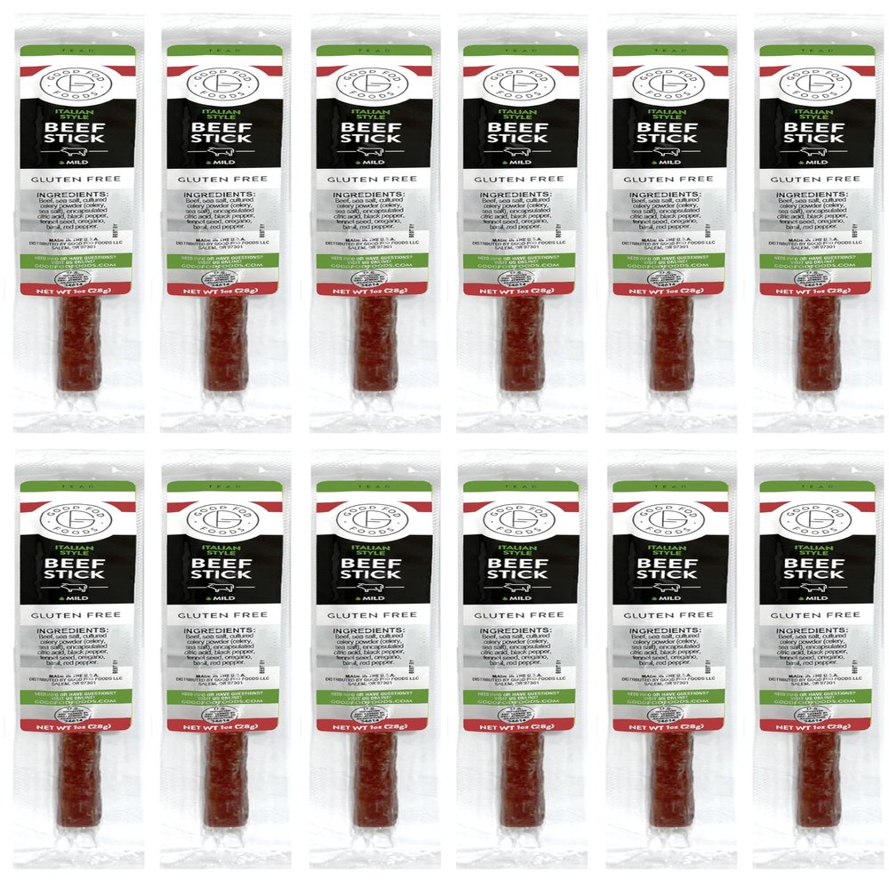 Good Fod Foods Italian Style Meat Sticks Low FODMAP Snacks for a Healthy Gut, Zero Sugar Jerky Sticks, Keto Friendly, Gluten-Free Beef Sticks 1 Ounce (12 Pack)