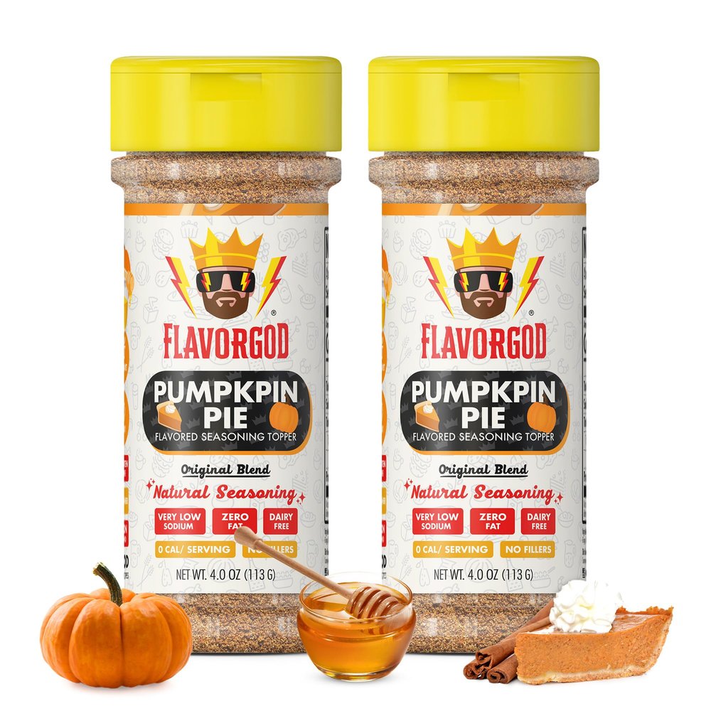 The Original Pumpkin Pie Spice Topper Seasoning Mix, 2 Bottles by Flavor God - Premium All Natural & Healthy Spice Blend for Donuts & Smoothies - Great Flavor Spices and Seasoning Gift