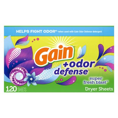 Gain Dryer Sheets Plus Odor Defense, Super Fresh Blast Scent, 120 Count, Helps fight static and odor, laundry sheets