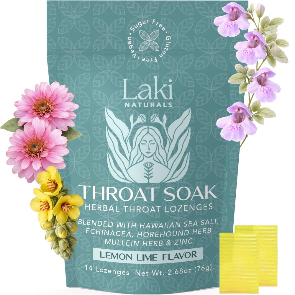 Laki Naturals Throat Soak Herbal Throat Lozenges (14 Ct)  Hawaiian Sea Salt Sore Throat & Dry Mouth Soothing Drops  Vegan, Non-GMO, Sugar-Free & Gluten-Free Sweet and Salty Herbal Candies