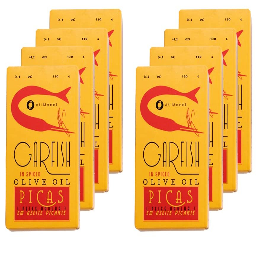 Ati Manel Canned Garfish in Spiced Olive Oil | 8 x120g Tinned Fish | Canned in Olive Oil