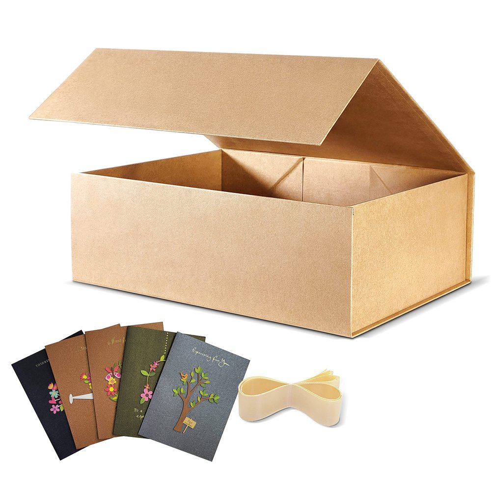 BOXHOME 5 Pack Large Gift Box, Brown Kraft, 13x10x5 inch with Magnetic Lids Gift Packaging Box, Groomsmen Boxes for Presents Contains Card, Ribbon, Foldable