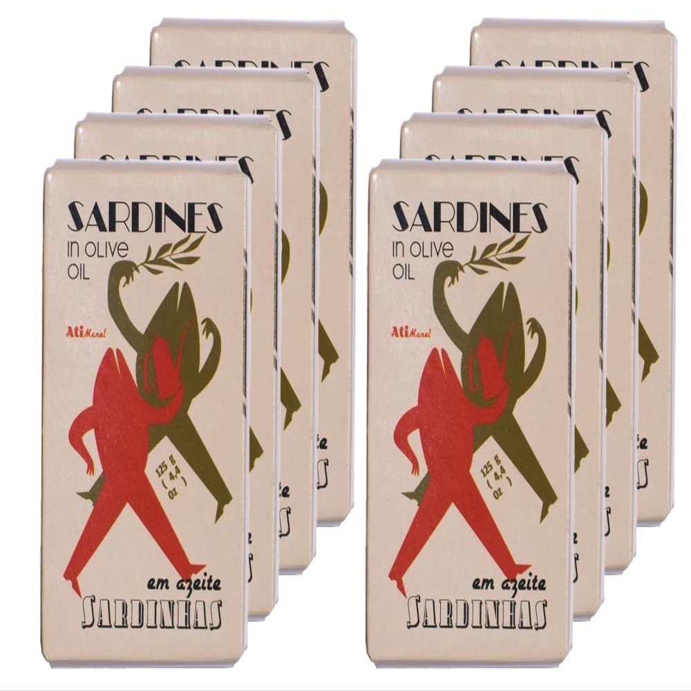Ati Manel Canned Sardines in Olive Oil | 125g Tinned Fish | 8-Pack of 125g Cans