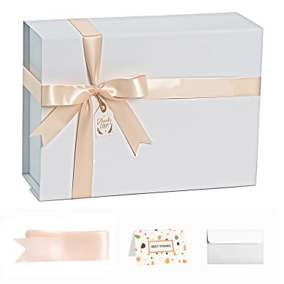 CHARMGIFTBOX White Gift Boxes with Lids, 9x7x4 Inches Gift Box with Ribbon, Collapsible Gift Boxes with Magnetic Closure for Presents, Bridesmaid Proposal Box Contains Gift Card Ribbon Tag