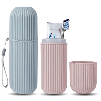 UCEC Toothbrush Travel Case, 8.2 Inch Longer Holder, Portable for Traveling Camping Business Trip School Bathroom, 2 Pack (Blue, Pink)