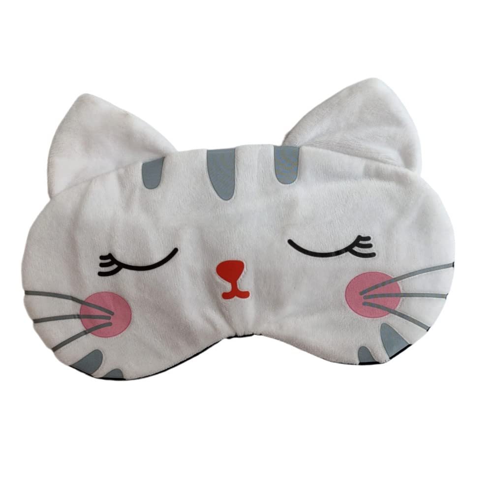 Cute Travel Cat Sleep Eye Mask, Soft Animal Cartoon Funny Blindfold Sleeping Eye Mask Eye Cover for Women Sleep Plane Office Nap (White)