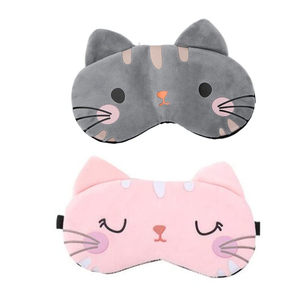 2 Pack Cute Travel Cat Sleep Eye Mask, Soft Animal Cartoon Funny Blindfold Sleeping Eye Mask Eye Cover for Women Sleep Plane Office Nap (Pink Grey)
