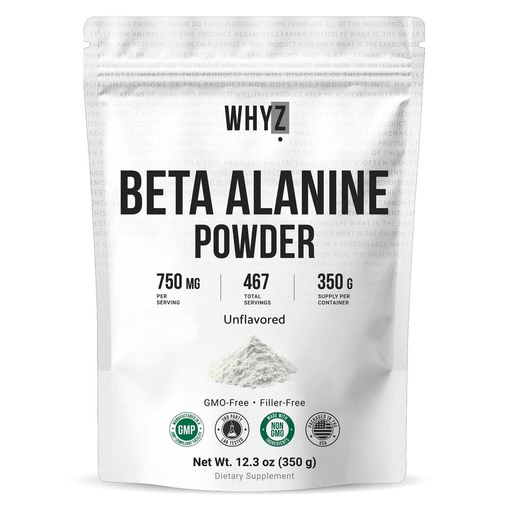 WHYZ Beta Alanine Powder 350g, Pure Beta Alanine Pre-Workout Supplement for Sustained Energy, BetaAlanine Pre Workout Powder for Men and Women, Alanine Supplement for Endurance, 467 Servings