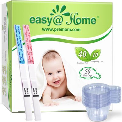 Easy@Home Ovulation & Pregnancy Test Strips Kit: 40 Ovulation Strips and 10 Pregnancy Tests Accurate Fertility Tracker OPK - Powered by Premom APP | 40LH + 10HCG + 50 Urine Cups