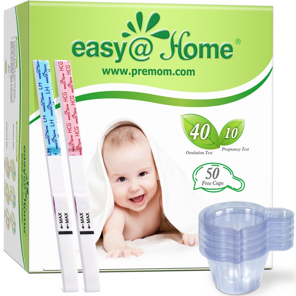 Easy@Home Ovulation & Pregnancy Test Strips Kit: 40 Ovulation Strips and 10 Pregnancy Tests Accurate Fertility Tracker OPK - Powered by Premom APP | 40LH + 10HCG + 50 Urine Cups