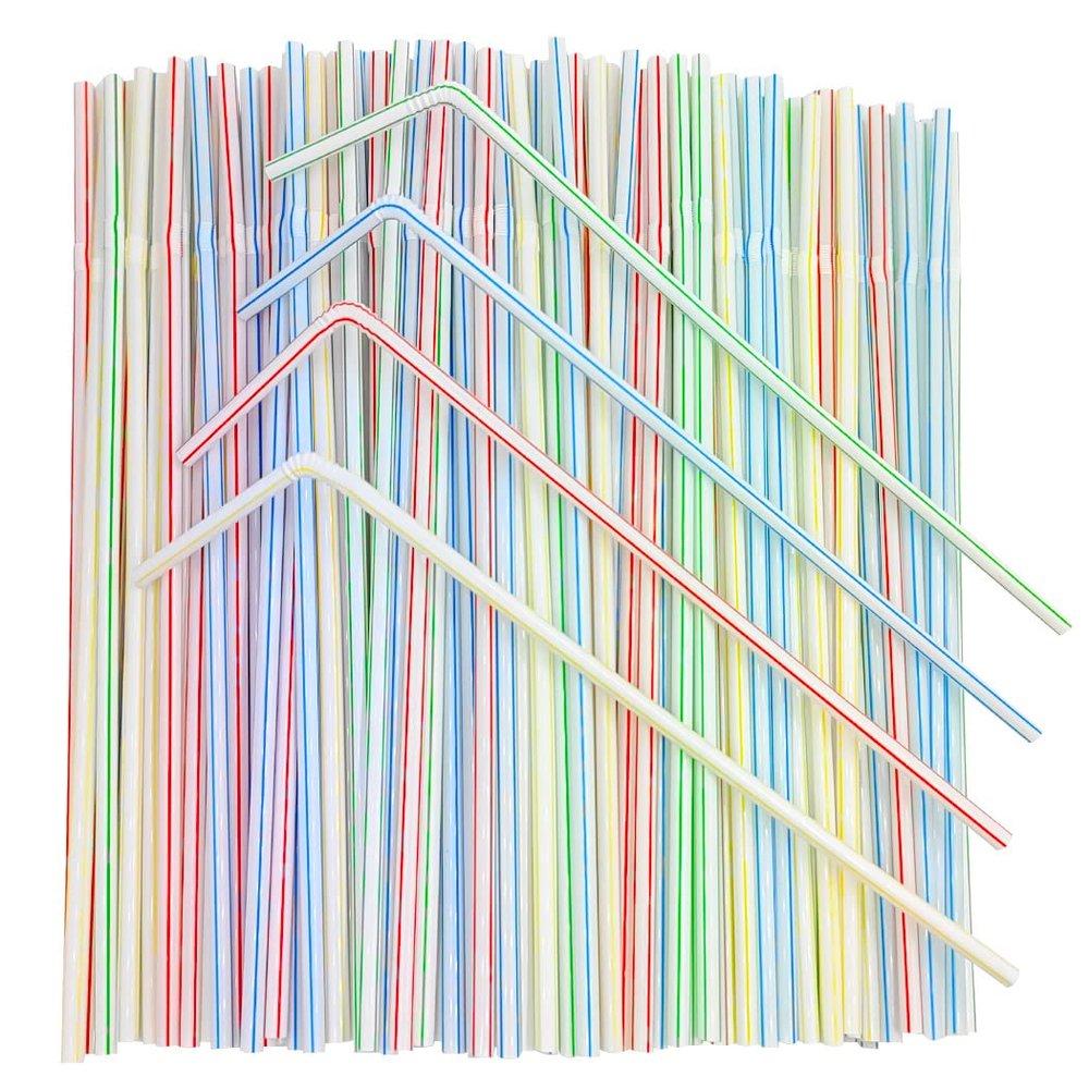[Honest ECO ] 9.45inch Flexible Plastic Straws Extra Long Bendy Straws Prefer for Tall Glassees/Water Tumbler/Bottled Drinks/All Hot or Cold Low Viscosity Drinks (Stripe)