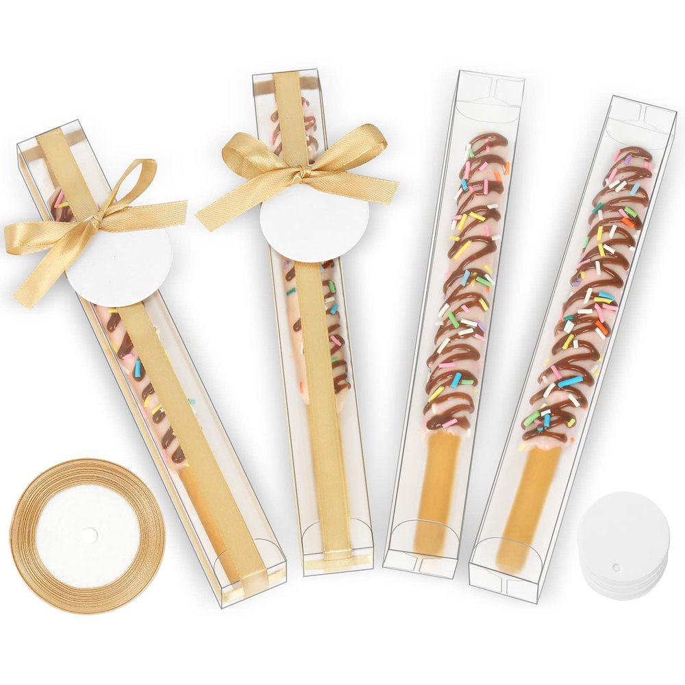 COTOPHER 60 Pcs Pretzel Rod Boxes 1x1x8 Inches Chocolate Covered Pretzels Rod Box Transparent PET Plastic Gumball Tube Clear Favor Boxes