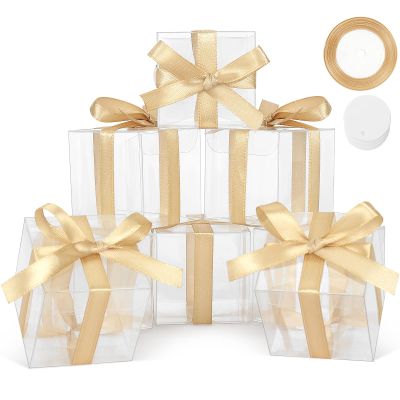 COTOPHER 35 Pcs Clear Boxes for Favors, 4x4x4 Inches Clear Gift Boxes PET Material Cupcake Box Plastic Small Gift Box with Lids, Party Favor Box for Wedding Favors Baby Shower