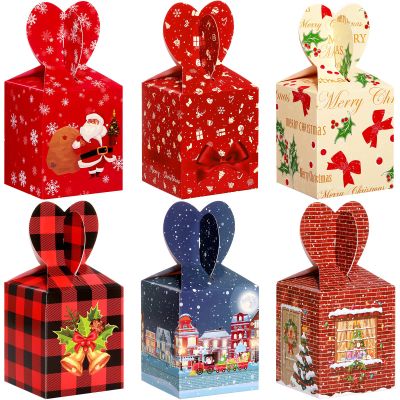 TaoBary 24 Pack Christmas Gift Boxes 3D Christmas Goody Treat Boxes Xmas Cardboard Cookie Packaging Box House Santa Snowman Gable Box for Xmas Party Favor and Gift Wrapping