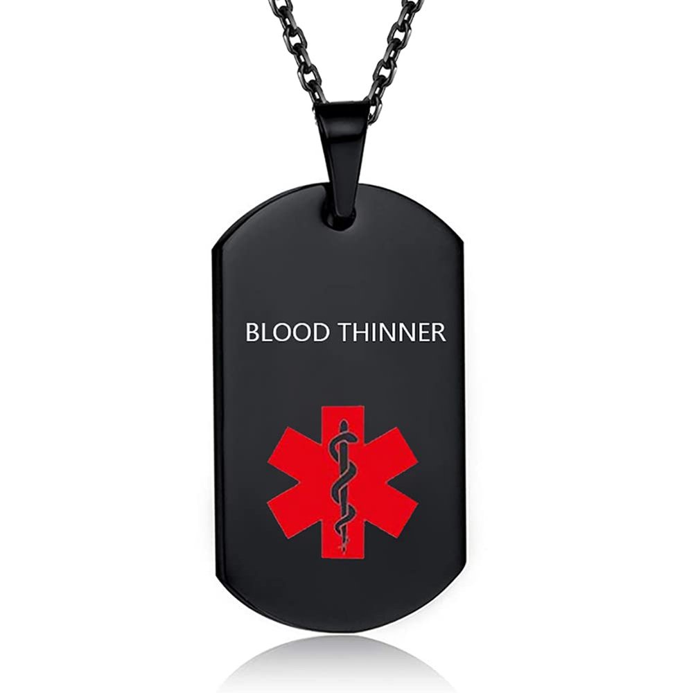 MZC Jewelry BLOOD THINNER Medical Alert Necklace for Men Women Stainless Steel Engraved Medical ID Tag Emergency Alert Identification Pendant with Chain