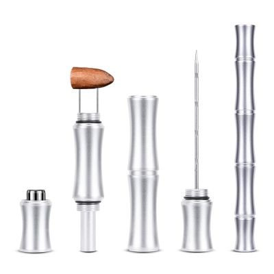 CIGARLOONG Cigar Punch 3-in-1 Retractable and Screw Out Punch Anti-Hot Draw Tool(Silver)
