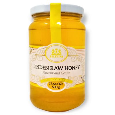 Belevini Linden Honey Raw 500g/17.64 Oz Natural Bee Honey from Moldova, Unpasteurized, No Preservatives Added (Pack of 1)