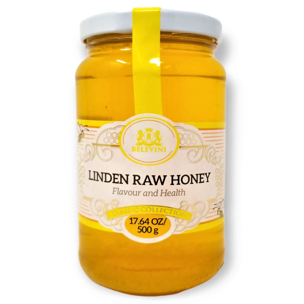 Belevini Linden Honey Raw 500g/17.64 Oz Natural Bee Honey from Moldova, Unpasteurized, No Preservatives Added (Pack of 1)
