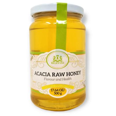 Belevini Acacia Honey Raw 500g/17.64 Oz Natural Bee Honey from Moldova, Unpasteurized, No Preservatives Added (Pack of 1)