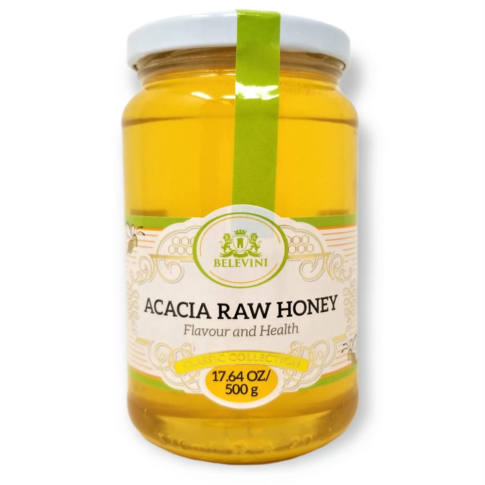 Belevini Acacia Honey Raw 500g/17.64 Oz Natural Bee Honey from Moldova, Unpasteurized, No Preservatives Added (Pack of 1)