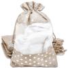 12-Pack X-Large Linen Burlap & Organza Gift Bags w. Drawstrings (7.5x11.5 in, Beige/Silver Polka) - Party Favors, Presents, Samples & Treats Mesh Pouch by The Display Guys view 1