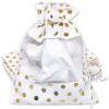 12-Pack Large Linen Burlap & Organza Gift Bags w. Drawstrings (6.5x8.5 in, White/Gold Polka) - Party Favors, Presents, Samples & Treats Mesh Pouch by The Display Guys view 1