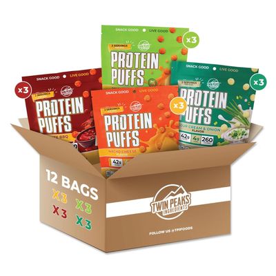 Twin Peaks Low Carb, Keto Friendly Protein Puffs, 2 Serving 12 Pack, (60g, 42g Protein, 4g Carbs)