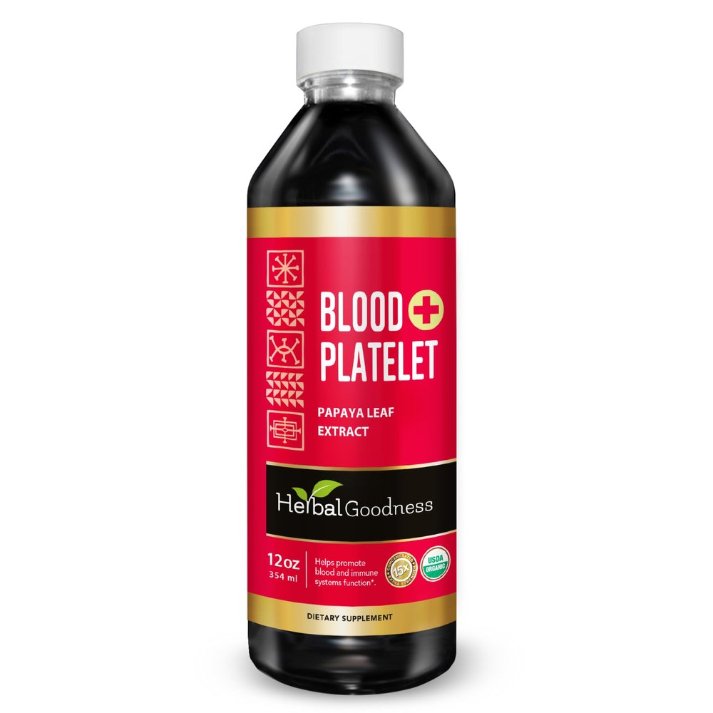Herbal Goodness Papaya Leaf Blood Platelet Liquid Supplement 12oz - 20x Strength - Iron, Blood Platelet, Bone Marrow, Immune Support - Blood Cleanse Formula - Made in USA